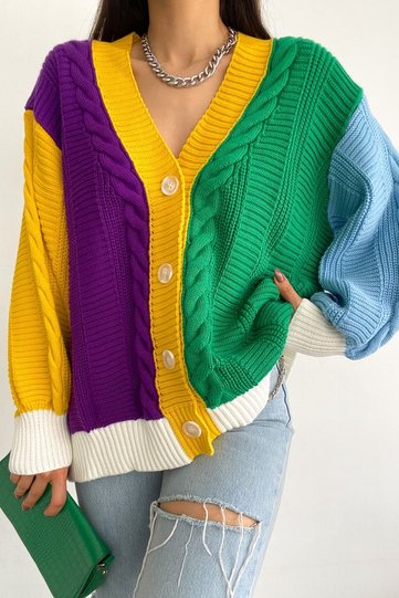 Women's Multicolored New Season Loose Oversize Knitwear Cardigan