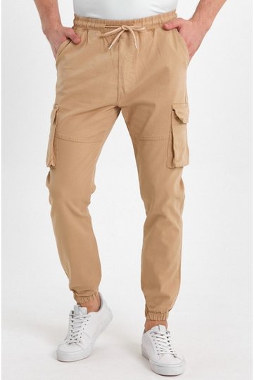 Men's Cargo Pants with Elastic Waist and Side Pockets