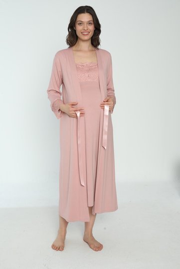 Powder Pink Maternity and Postpartum Robe and Nightgown Set
