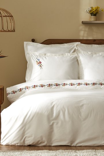 Blance 100% Cotton Double Embroidered Duvet Cover Set White