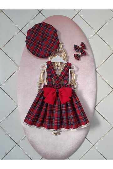 Baby Girl & Child Plaid Salopet Dress & Hat & Buckle Set