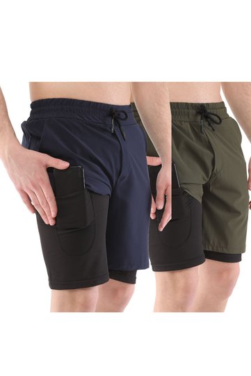 Men's 2 Pack Running Quick Dry Micropoly Training Fitness Short Tights Sports Shorts