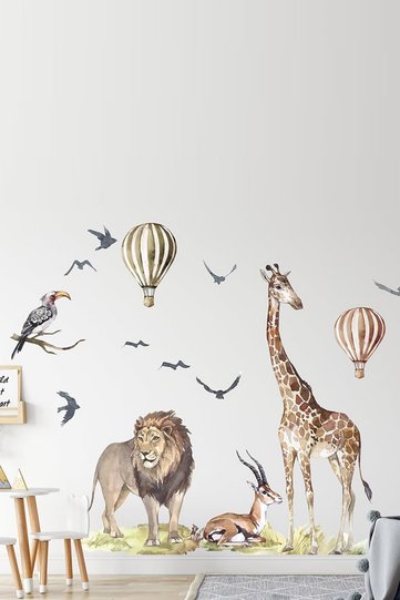 Wall Sticker Set Safari Themed Giraffe Lion and Deer