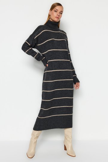 Anthracite Maxi Wide Fit Soft Texture Knitwear Dress Twoaw24El00056