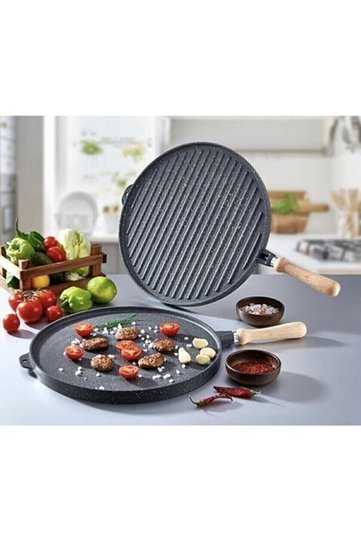 Biliz Heavy Cast Granite Double Sided Pancake Grill and Meat Pan 36 Cm