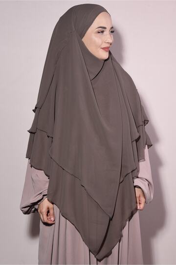 Hijab Souffle Khimar Chiffon Three Layers Light Mink with Ready Veil
