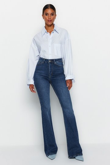 Dark Blue High Waist Flare Jeans TWOAW24JE00087