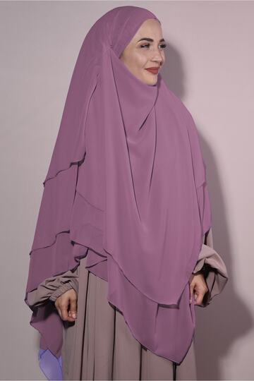 Ready Hijab with Veil Three Layers Chiffon Souffle Shawl Dried Rose