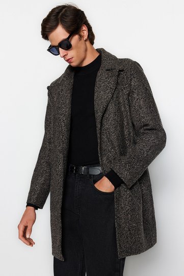 Brown Men's Regular Fit Winter Cashmere Coat Tmnaw24Kb00003