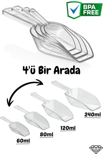 Set of 4 Food Shovel Crystal, Flour, Sugar, Food Feed, Pulses, Detergent shovel, Measuring Shovel, shovel