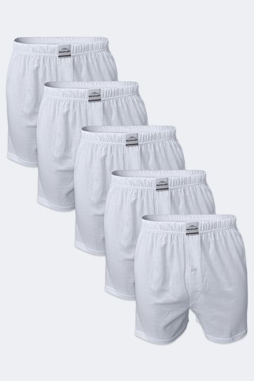 Men's White 5-Piece Wide Fit Large Size Boxers 100% Cotton Oversize Mb2400 4Xl/5Xl/6Xl/7Xl