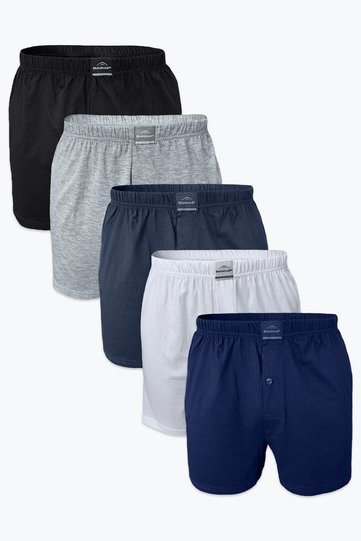Men's Mixed Color 5-Piece Wide Fit Large Size Boxers 100% Cotton Oversize Mb2400 4Xl/5Xl/6Xl/7Xl