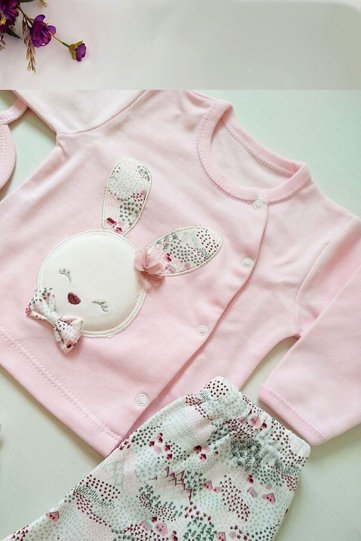 Baby Girl Pink Cotton Rabbit Patterned Hospital Release Set of 5 100747
