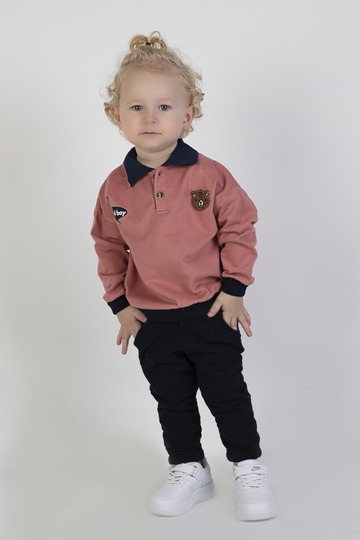 Baby Boy & Child Two Thread Fabric Medium Thickness Polo Collar Knitted Basic Bottom Top Tracksuit Set