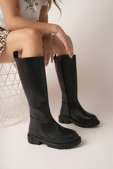 Women's Black Leather-Look Boots