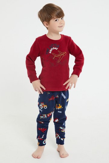 Rolypoly the Little Airplance Claret Red Boy's Long Sleeve Pajama Set