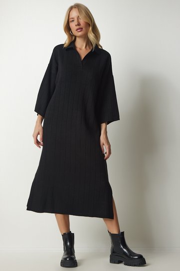 Women's Black Polo Neck Oversize Knitwear Dress YY00178