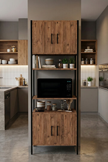 220 · Goldfalez Metal Ayaklı Mutfak Dolabı Kahverengi