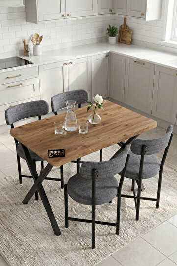 110 TEDDY 1 · Mutfak Masası 4 Sandalyeli Set 110x70 cm Modern Bahçe Cafe Masa Takımı 4 Kişilik Tedy 9880 Gri
