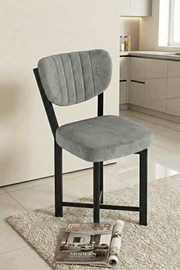 SANDALYE ELMA 1 · Sandalye 1 Adet Baby Face Kumaş Metal Modern Mutfak Sandalyesi Cafe Balkon Ofis Elma 9814 Gri
