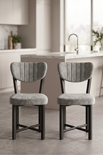 SANDALYE ELMA 3 · Sandalye 2 Adet Baby Face Kumaş Metal Ayak Modern Mutfak Sandalyesi Cafe Balkon Ofis Elma 9810 Gri