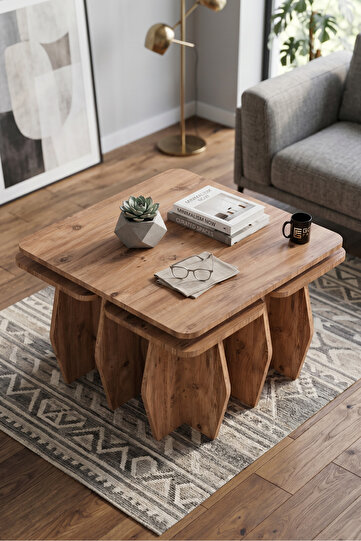 5Lİ SEHPA 2 · Orta Sehpa Ve Zigon Sehpa 5'li Set Modern Çok Amaçlı Salon Oturma Odası Yan Sehpa 9248 Atlantik Çam