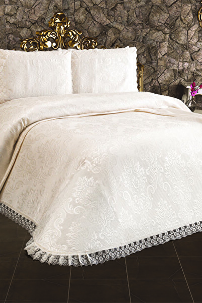 Çeyizci Berfin Çift Kişilik Pike Takımı - Krem