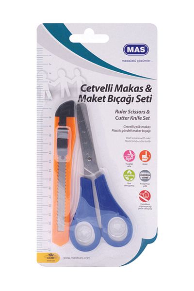 Mas 681 Cutter Set with Ruler Scissors+Small Utility Knife