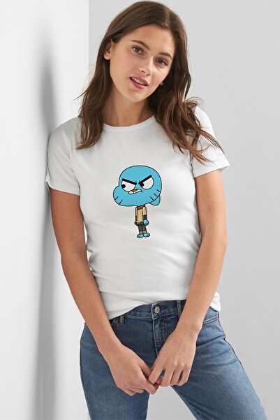 QIVI Tricou alb pentru femei Gumball Gumball