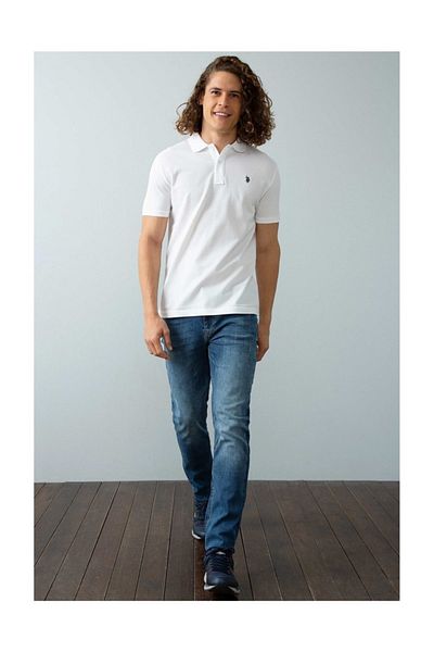 U.S. Polo Assn. Tricou alb slim cu gât polo