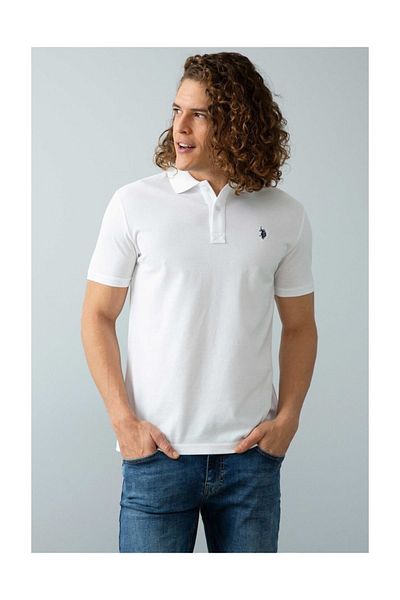 U.S. Polo Assn. Tricou alb slim cu gât polo