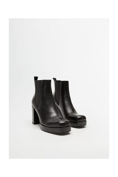 MANGO Woman Botine de damă din piele cu platformă neagră67090591