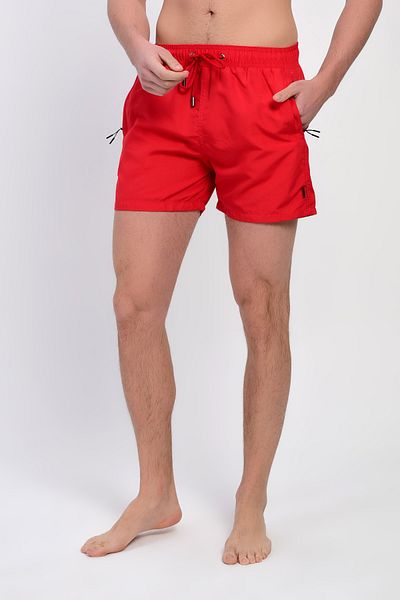 DYNAMO Men's Red Plus Size Swim Shorts with Zipper Pocket