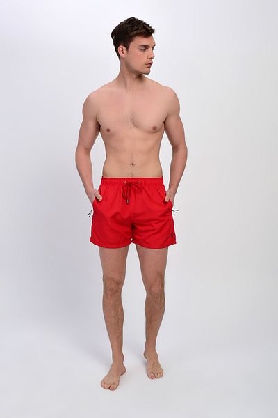 DYNAMO Men's Red Plus Size Swim Shorts with Zipper Pocket