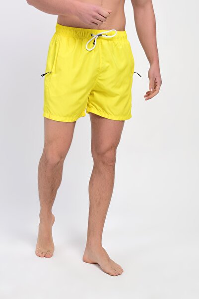 DYNAMO Men's Yellow Swim Shorts with Zippered Pockets