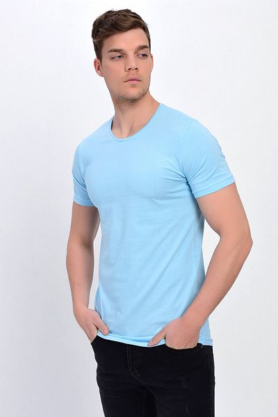 DYNAMO Tricou de bază Lycra cu gât crew albastru de gheață pentru bărbați