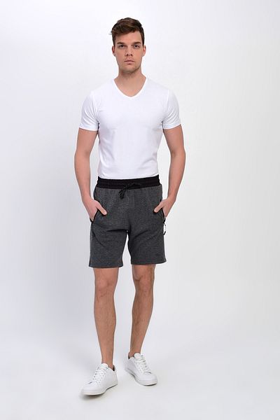 DYNAMO Men's Anthracite Elastic Waist Pocket Shorts & Bermuda Textured Sports Fabric
