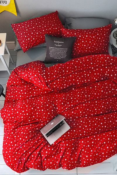 ALAMODE Set cuvertură dublă din bumbac natural Star Red