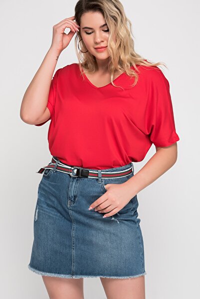 Şans Plus Size Tunic - Red - Relaxed