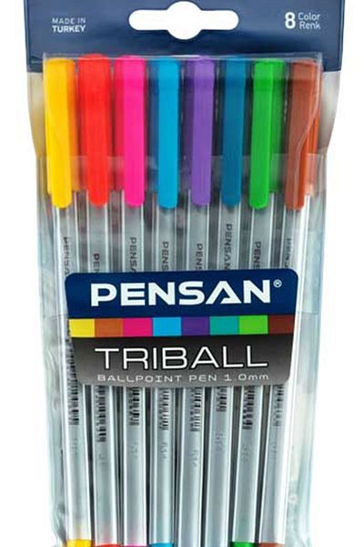 Pensan Ballpoint Triball 1mm Set of 8 01003 Colorful