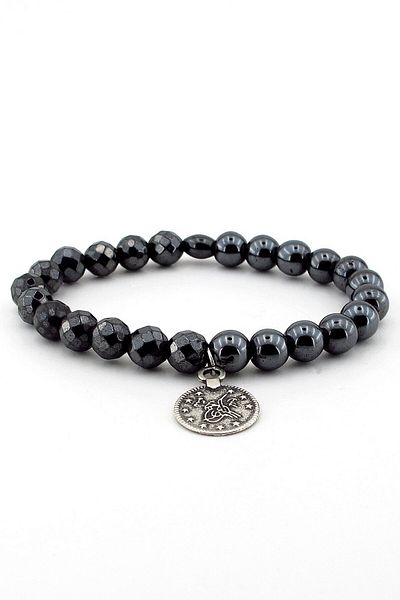 Solfera Men's Natural Hematite Stone Tuğra End Bracelet B566