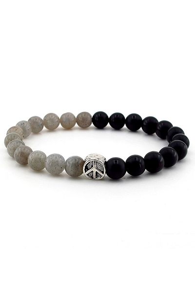 Solfera Men's Labrodite and Onyx Stone Bracelet B441