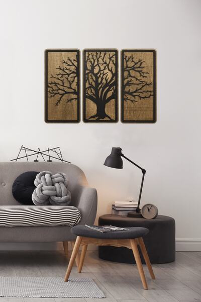 MadamVila 3 Parça Ağaç Dekoratif Ahşap Duvar Tablosu