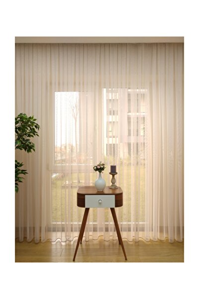 Esse Home Bej - Ekru Geçişli Düz Tül Perde, 100x260, Seyrek Pile, 1/2