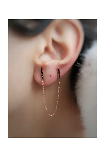 MySilvers Kadın Tek Kulak Oniks Taşlı Zincirli Küpe