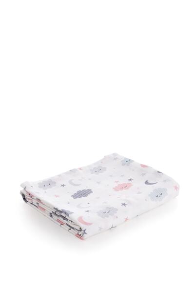 Caline Baby Muslin Cloth Cover Cloud Pattern - Gray 90x75 Cm + 2 Mouth Wipes
