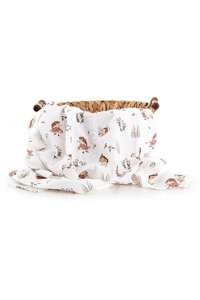 Caline Baby Muslin Cloth Cover Hedgehog Pattern - Gray 120x120 Cm 4 Mouth Wipes