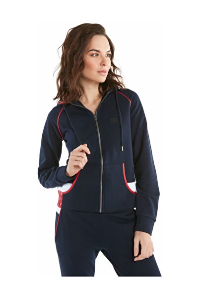 Ruck & Maul Casual Kadın Örme Kapüşonlu Ceket - Navy Blue