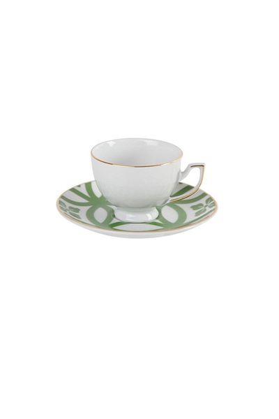 Porland Green Morocco Patterned Plate and Teacup - 170Cc