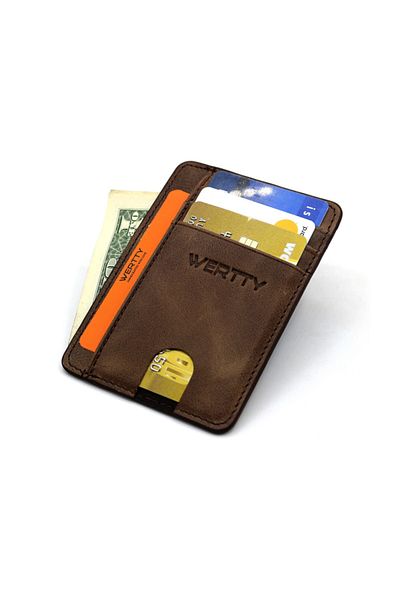 TRENDKEF Καφέ Unisex Werrty Crazy Δερμάτινη θήκη για κάρτες 622205
